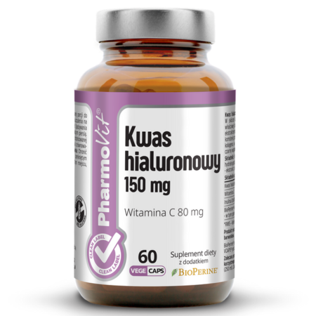Pharmovit Kwas hialuronowy 150 mg + Witamina C + BioPerine® – suplement na skórę i stawy – 60 kapsułek Vege