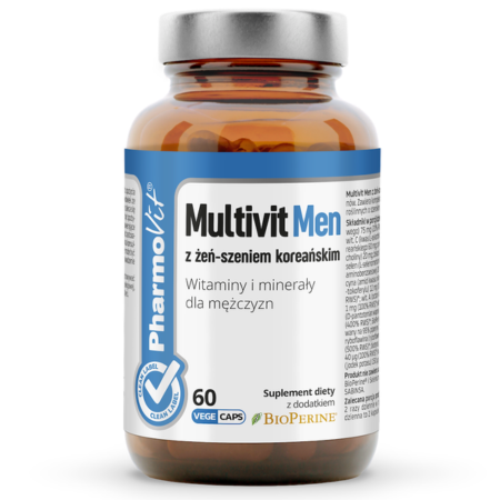 Pharmovit Multivit Men – Witaminy i minerały + żeń-szeń koreański – suplement dla mężczyzn – 60 kapsułek Vege