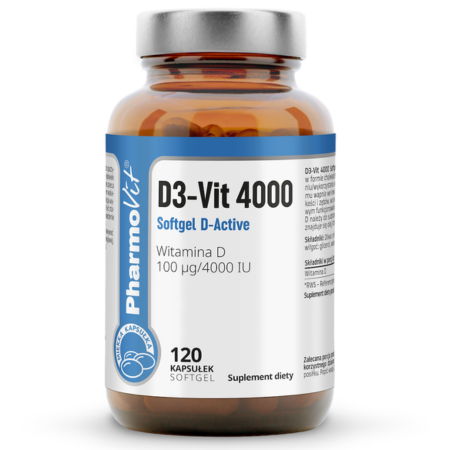 Pharmovit Clean Label D3-Vit 4000 Softgel D-Active – Witamina D3 4000 IU – 120 kapsułek