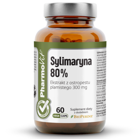 Pharmovit Clean Label Sylimaryna 80% – Ostropest plamisty + BioPerine® 60 kapsułek Vege na wątrobę i detoks