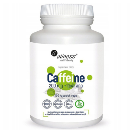 Aliness Caffeine 200 mg + Guarana – suplement diety z kofeiną i guaraną w kapsułkach VEGE, 100 sztuk