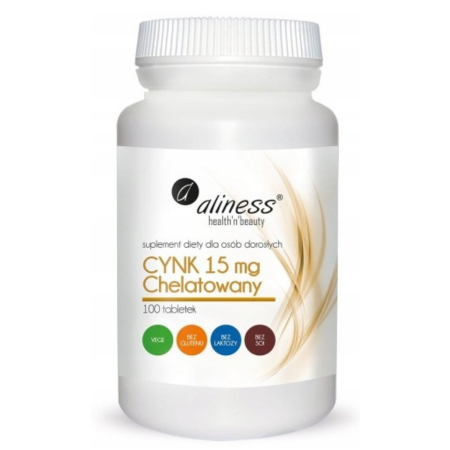Aliness Cynk Chelatowany 15 mg – suplement diety w tabletkach VEGE, 100 sztuk