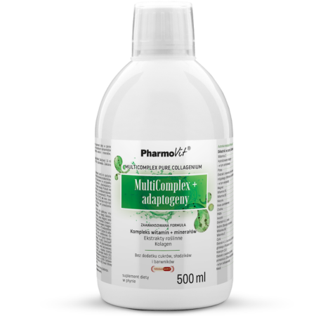 Pharmovit MultiComplex + adaptogeny – płynny suplement z witaminami, minerałami, kolagenem i adaptogenami – 500 ml