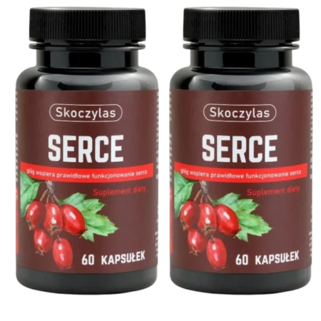 Skoczylas Serce – suplement diety z głogiem, serdecznikiem i L-lizyną, wspierający zdrowie układu sercowo-naczyniowego i prawidłowe krążenie, 60 kapsułek.