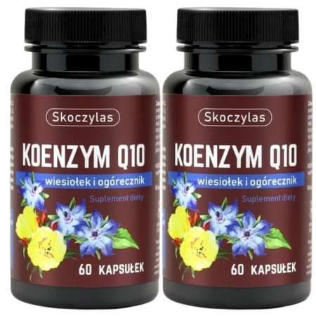 Skoczylas Koenzym Q10 + olej z wiesiołka i ogórecznika – 60 kapsułek – suplement diety wspierający serce, naczynia krwionośne i kondycję skóry, z naturalnym koenzymem Q10 i kwasami tłuszczowymi omega.