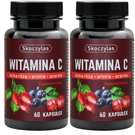 Skoczylas WITAMINA C TRIO dzika róża, aronia, 60 kapsułek – naturalne źródła witaminy C dla wsparcia odporności i ochrony antyoksydacyjnej organizmu.