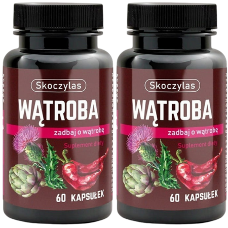 Skoczylas Wątroba – suplement diety wspierający funkcje detoksykacyjne i zdrowie wątroby dzięki naturalnym ekstraktom roślinnym, 60 kapsułek.