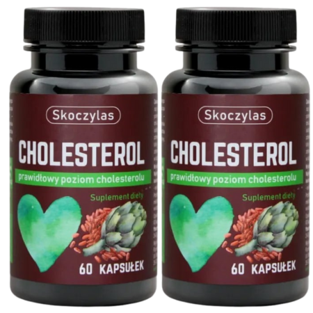 Skoczylas Cholesterol 60 kapsułek – naturalne wsparcie dla utrzymania prawidłowego poziomu cholesterolu, z czerwonym ryżem, berberyną i karczochem.