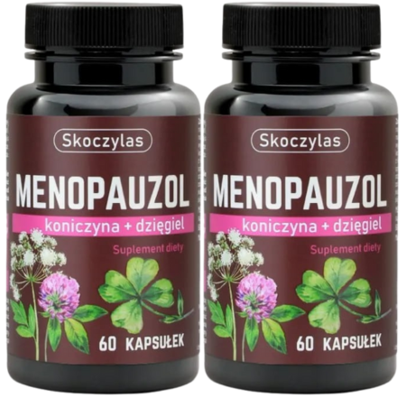 Skoczylas MENOPAUZOL 60 kapsułek – suplement diety z koniczyną czerwoną i dzięglem chińskim wspierający kobiety w okresie menopauzy.