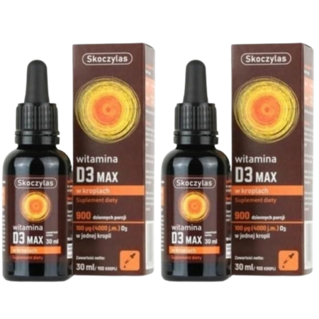 Skoczylas Witamina D3 MAX 4000 IU – krople 30 ml z cholekalcyferolem, wspierające odporność, kości i wchłanianie wapnia.