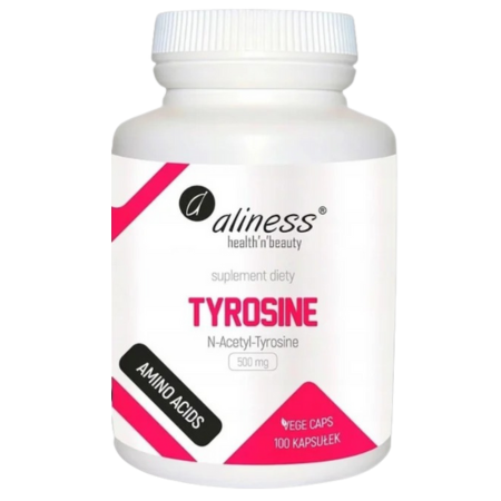 N-Acetyl-Tyrosine 500 mg Aliness – 100 kapsułek VEGE, suplement diety wspierający układ nerwowy i koncentrację