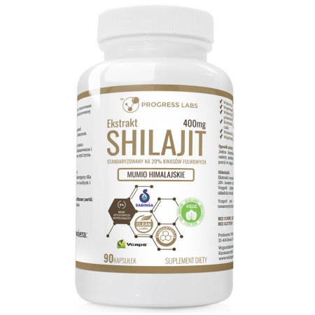 Shilajit Extract Mumio Himalajskie 400 mg – naturalny ekstrakt z mumio z Himalajów, bogaty w kwasy fulwowe, wspierający odporność, stawy i witalność. 90 kapsułek VEGE.