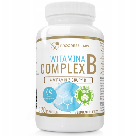 Witamina B Complex – suplement diety z 8 witaminami z grupy B wspierający metabolizm, układ nerwowy i odporność. 120 tabletek Progress Labs.