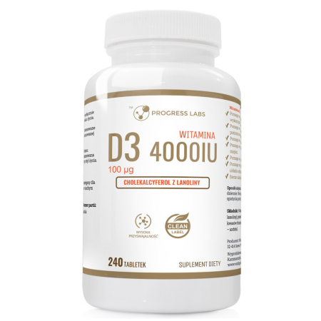 Witamina D3 4000 IU Forte Progress Labs – suplement diety na odporność i zdrowe kości – 240 tabletek