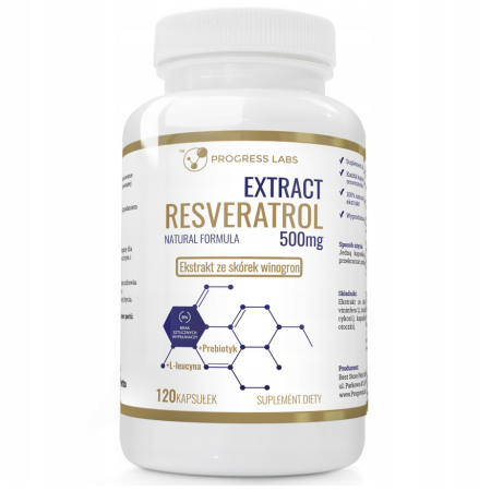 Resveratrol Extract 500 mg + L-Leucyna Progress Labs – antyoksydant na serce, naczynia i długowieczność – 120 kapsułek