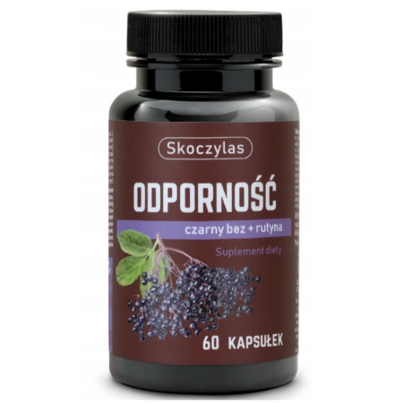 Odporność Skoczylas – czarny bez, rutyna, czystek, jeżówka, tarczyca bajkalska, traganek – naturalne wsparcie odporności – 60 kapsułek