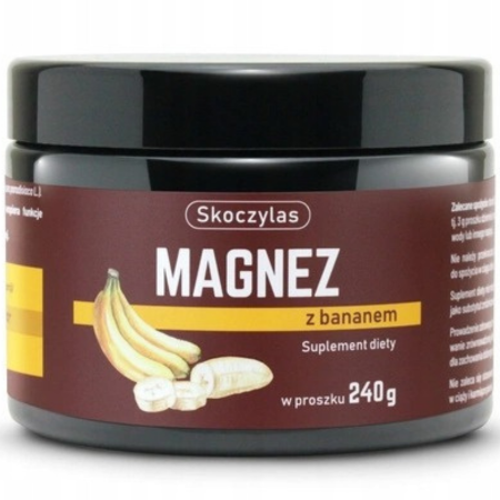 Magnez z bananem Skoczylas – cytrynian magnezu z ekstraktem z banana – naturalne wsparcie układu nerwowego i mięśni – 240 g