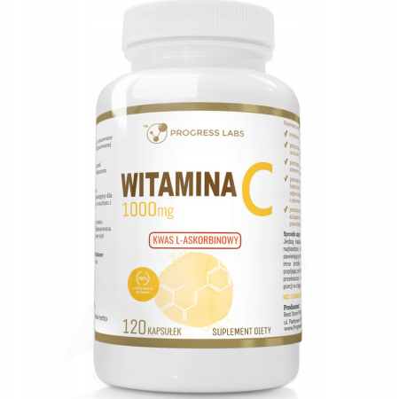 Witamina C 1000 mg Progress Labs – czysty kwas L-askorbinowy – wsparcie odporności, kolagenu i antyoksydacja – 120 kapsułek