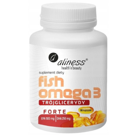Fish Omega 3 FORTE Aliness – kwasy tłuszczowe Omega-3 w formie trójglicerydów, wsparcie serca, mózgu i wzroku – 90 kapsułek