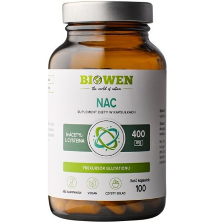 N-acetylo-L-cysteina (NAC) Biowen – 400 mg – wsparcie dla glutationu i detoksykacji organizmu – 100 kapsułek Vege