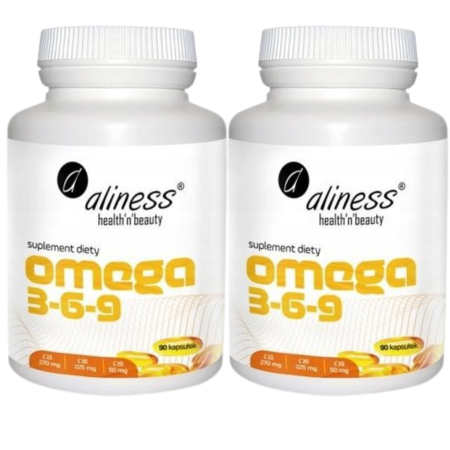 Omega 3-6-9 Aliness 90 kapsułek – naturalne kwasy tłuszczowe omega-3, omega-6, omega-9 z ryb, lnu i słonecznika