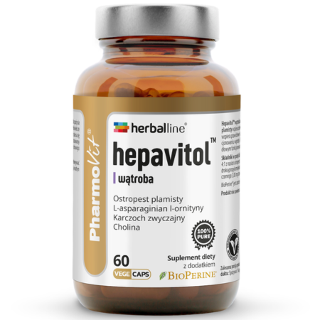 Hepavitol™ Wątroba Herballine™ Pharmovit – ostropest, karczoch, cholina i BioPerine® wspierające wątrobę i trawienie – 60 kapsułek Vege