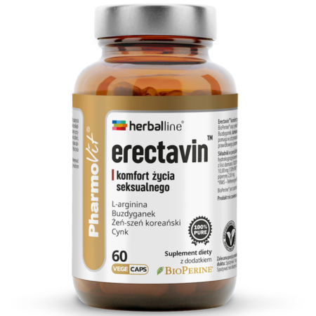 Erectavin™ Herballine™ Pharmovit – suplement diety dla mężczyzn wspierający libido, witalność i poziom testosteronu – 60 kapsułek Vege