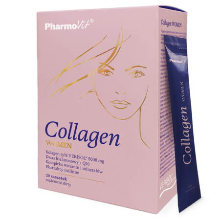 Collagen Women Pharmovit – kolagen VERISOL®, kwas hialuronowy, witaminy i minerały wspierające skórę, włosy i paznokcie – 20 saszetek