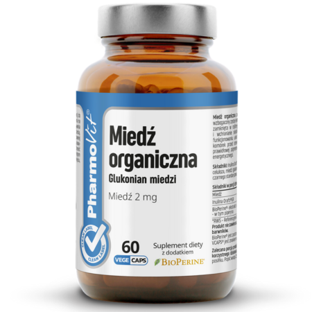 Miedź organiczna Clean Label Pharmovit – wsparcie odporności, skóry i włosów – 60 kapsułek Vege