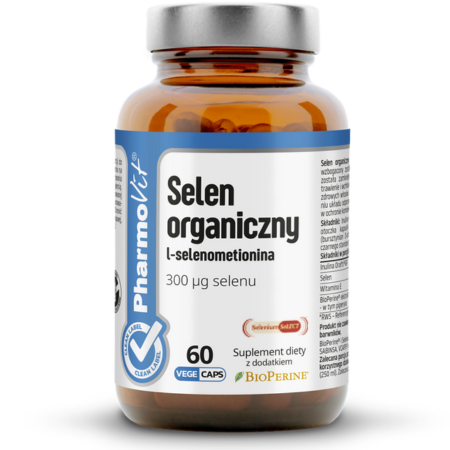 Selen organiczny L-selenometionina Clean Label Pharmovit – wsparcie odporności, tarczycy i włosów – 60 kapsułek Vege