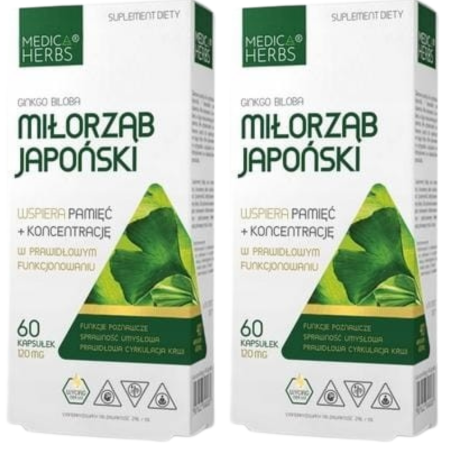 Miłorząb japoński Ginkgo biloba Medica Herbs – wsparcie pamięci, koncentracji i krążenia – 60 kapsułek
