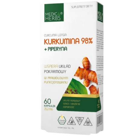 kurkumina 98 procent z piperyną medica herbs – 60 kapsułek suplement diety