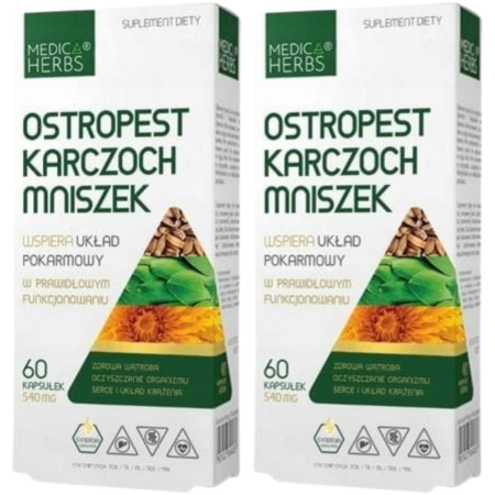ostropest karczoch mniszek medica herbs – suplement na wątrobę i trawienie 60 kapsułek