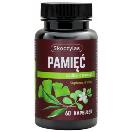Skoczylas Pamięć – suplement diety z miłorzębem japońskim, bakopą, różeniecem górskim i ginkgo biloba wspomagający koncentrację i funkcje poznawcze, 60 kapsułek.