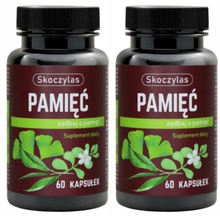 Skoczylas Pamięć – suplement diety z miłorzębem japońskim, bakopą, różeniecem górskim i ginkgo biloba wspomagający koncentrację i funkcje poznawcze, 60 kapsułek.