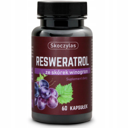 Skoczylas Resweratrol – naturalny suplement diety z ekstraktem z winogron, wspierający ochronę antyoksydacyjną i zdrowie układu sercowo-naczyniowego, 60 kapsułek.