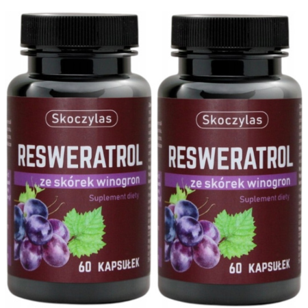 Skoczylas Resweratrol – naturalny suplement diety z ekstraktem z winogron, wspierający ochronę antyoksydacyjną i zdrowie układu sercowo-naczyniowego, 60 kapsułek.