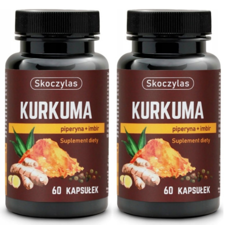 Skoczylas Kurkuma z piperyną, imbirem, resweratrolem i kwercetyną 60 kapsułek – suplement diety wspierający odporność i naturalne mechanizmy przeciwzapalne organizmu.