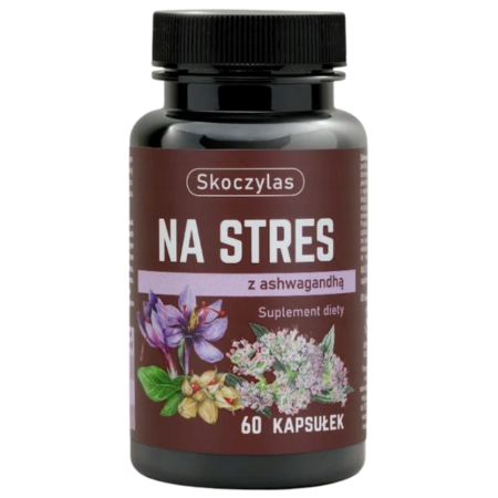 Skoczylas NA STRES ashwagandha, szafran, kozłek lekarski 60 kapsułek – naturalny suplement diety wspierający równowagę emocjonalną i odporność na stres, zawierający adaptogeny i ekstrakty roślinne.