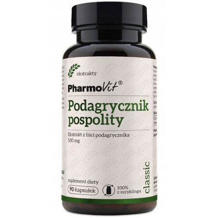 Podagrycznik pospolity Pharmovit – ekstrakt z liści 450 mg, suplement diety w kapsułkach, 90 kapsułek