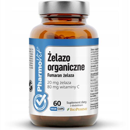Żelazo organiczne 20 mg Clean Label Pharmovit – suplement diety VEGE, 60 kapsułek