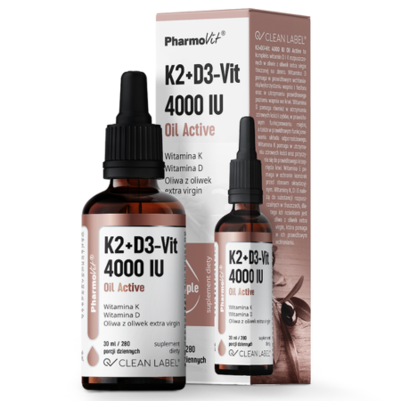 K2 D3 Vit 4000 IU Oil Active Clean Label Pharmovit 30 ml krople