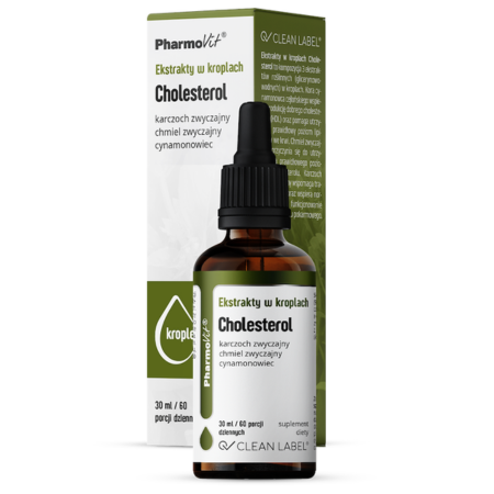 Ekstrakty w kroplach Cholesterol 30 ml Pharmovit – suplement Clean Label wspierający prawidłowy poziom cholesterolu