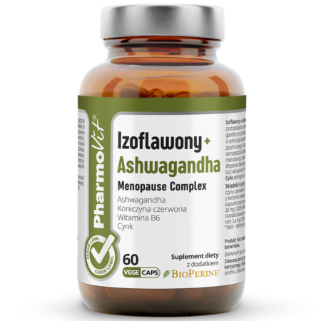Izoflawony + Ashwagandha Menopause Complex 60 vege kapsułek Pharmovit – suplement Clean Label dla kobiet w okresie menopauzy