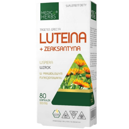 Luteina + Zeaksantyna 80 kapsułek Medica Herbs – suplement diety wspierający zdrowie oczu i wzroku