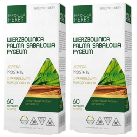 Wierzbownica Palma Sabałowa Pygeum 600 mg 60 kapsułek Medica Herbs – suplement wspierający prostatę i układ moczowy