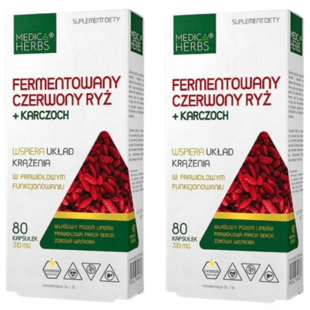 Fermentowany Czerwony Ryż + Karczoch 80 kapsułek Medica Herbs – suplement wspierający cholesterol i układ krążenia