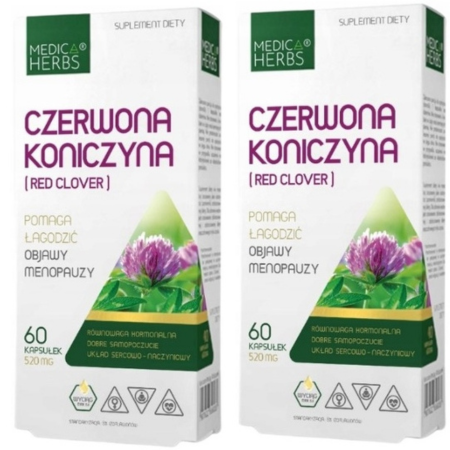 Czerwona Koniczyna (Red Clover) 520 mg 60 kapsułek Medica Herbs – suplement wspierający menopauzę i równowagę hormonalną