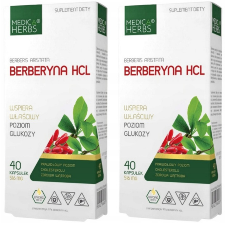 Berberyna HCL 97% 40 kapsułek Medica Herbs – suplement diety wspierający poziom cukru we krwi