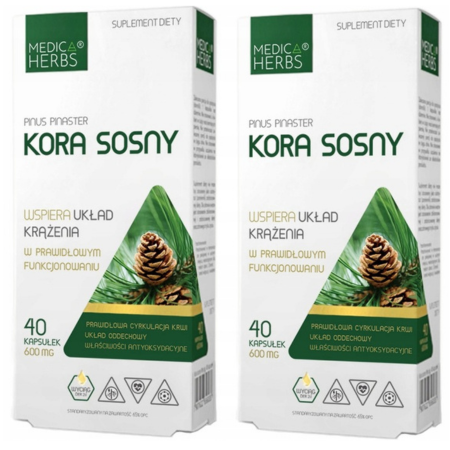 Kora Sosny Pinus pinaster 600 mg 40 kapsułek Medica Herbs – suplement z OPC wspierający krążenie